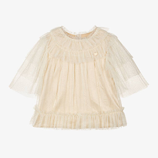Le Chic-Girls Ivory & Gold Tulle Blouse | Childrensalon