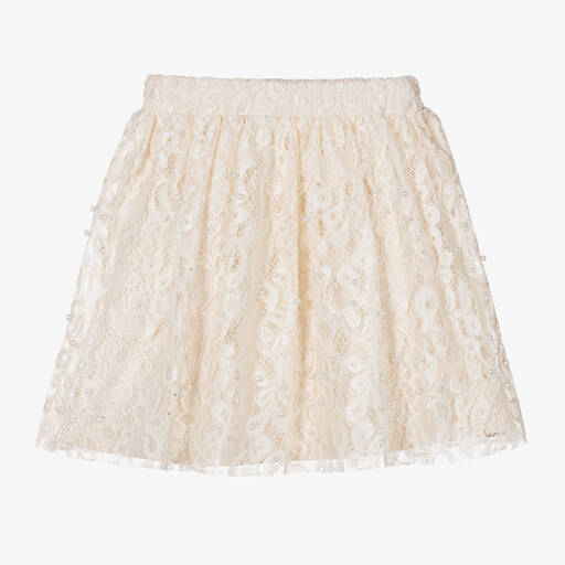 Le Chic-Girls Ivory Lace & Faux Pearl Skirt | Childrensalon