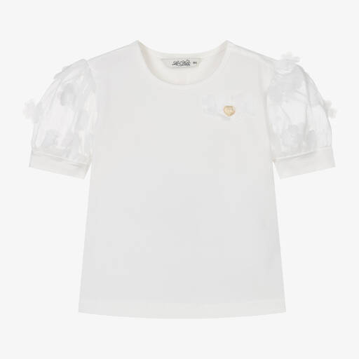 Le Chic-Girls Ivory Organic Cotton T-Shirt | Childrensalon