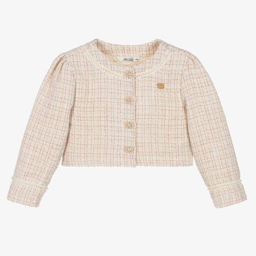 Le Chic-Girls Ivory & Pink Tweed Jacket  | Childrensalon