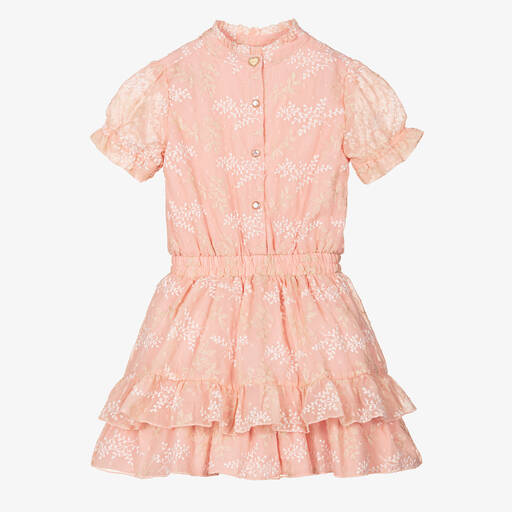 Le Chic-Girls Pale Pink Embroidered Chiffon Dress | Childrensalon