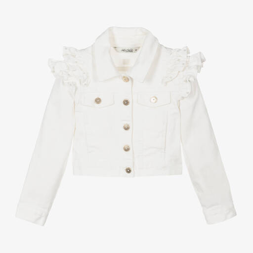 Le Chic-Girls White Ruffle Denim Jacket | Childrensalon