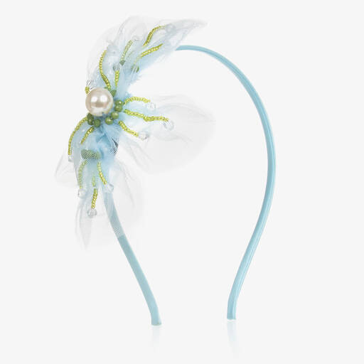 Le Mu-Girls Blue Tulle Flower Hairband  | Childrensalon