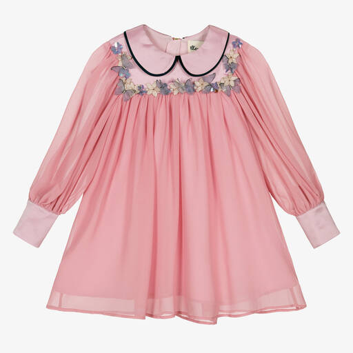 Le Mu-Розовое шифоновое платье с бабочками | Childrensalon