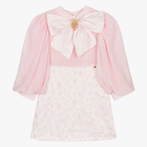 Le Mu-Girls Pink Chiffon Floral Jacquard Dress | Childrensalon