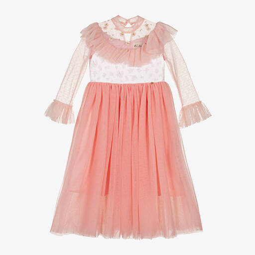Le Mu-Розовое платье из тюля с рюшами для девочек | Childrensalon