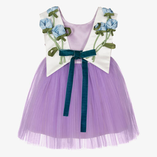 Le Mu-Girls Purple Satin & Tulle Tulips Dress | Childrensalon