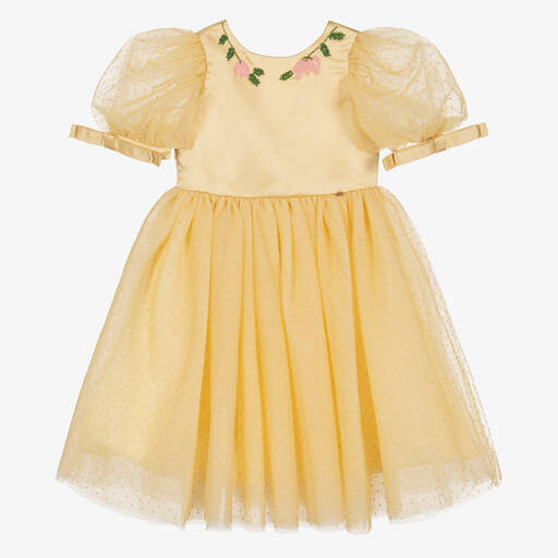 Le Mu-Желтое платье из тюля в горошек для девочек | Childrensalon