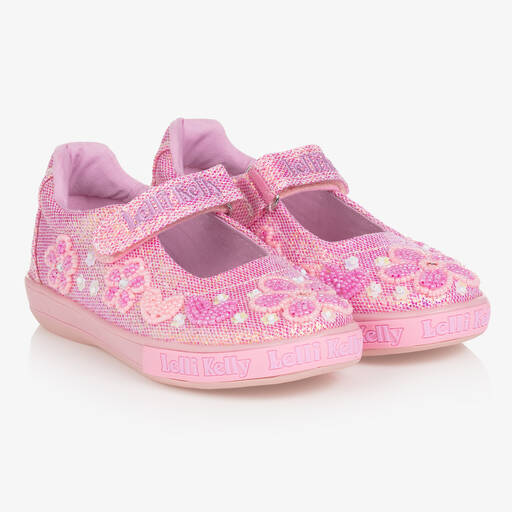 Lelli Kelly-Girls Pink Hand-Beaded Glitter Bar Shoes | Childrensalon