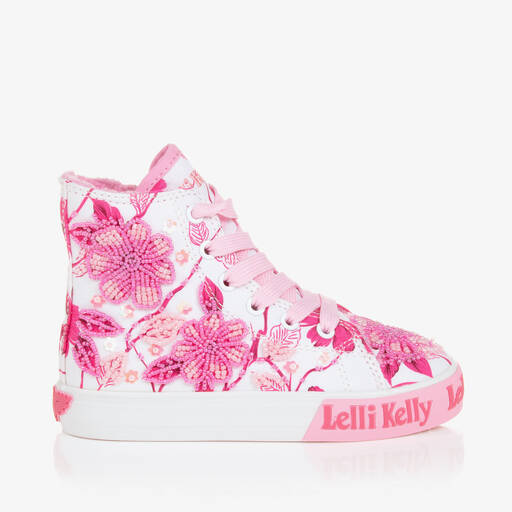 Lelli Kelly-Girls White & Pink High-Top Trainers | Childrensalon