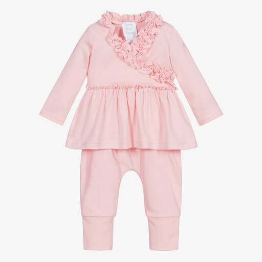 Lemon Loves Layette-Baby Girls Pink Cotton Trouser Set | Childrensalon