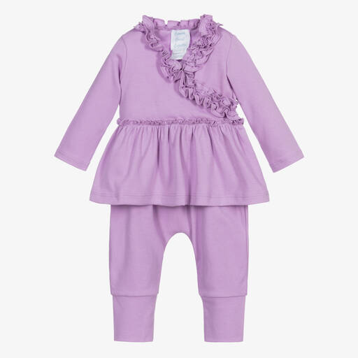 Lemon Loves Layette-Baby Girls Purple Cotton Trouser Set | Childrensalon