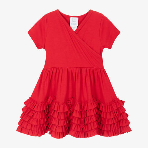 Lemon Loves Layette-Girls Red Cotton Ruffle Dress | Childrensalon