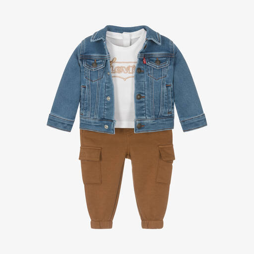 Levi's-Boys Blue & Brown Cotton Trouser Set | Childrensalon