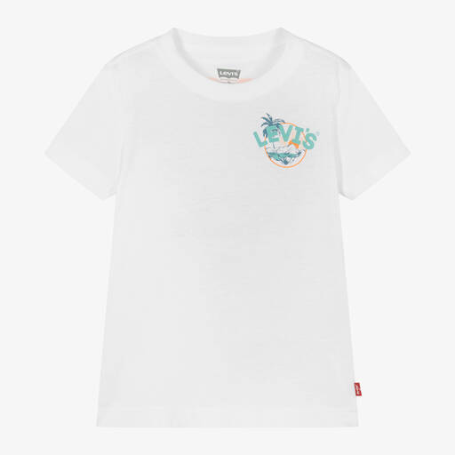 Levi's-Boys White Graphic Print Cotton T-Shirt | Childrensalon