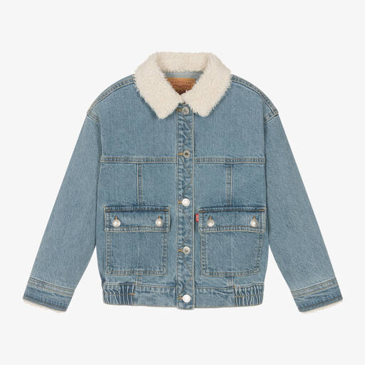 Levi's-Girls Blue Sherpa Collar Denim Jacket | Childrensalon