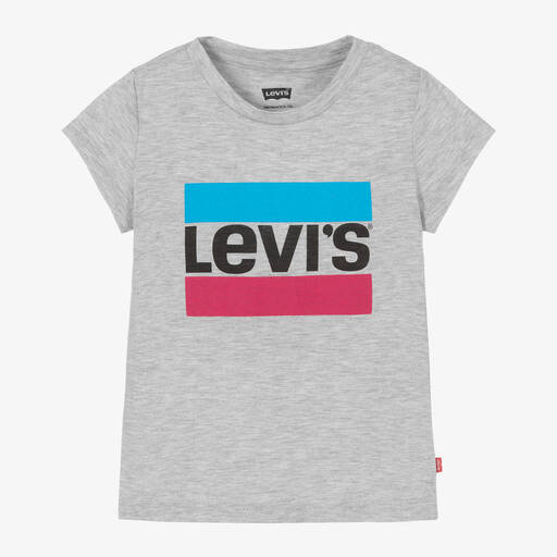 Levi's-Серая хлопковая футболка со спортивным логотипом для девочек | Childrensalon