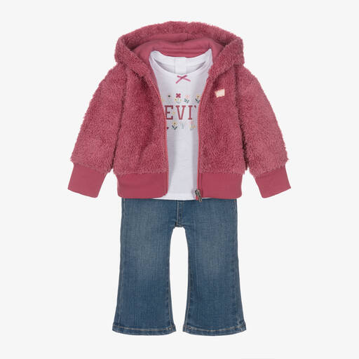 Levi's-Girls Pink & Blue Denim Trouser Set | Childrensalon