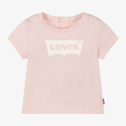 Levi's-Girls Pink Cotton Batwing Logo T-Shirt | Childrensalon