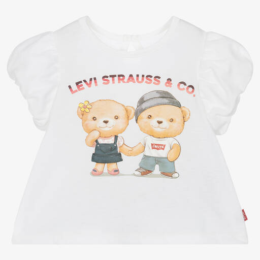 Levi's-تيشيرت بطبعة بير مزيج قطن لون أبيض أطفال بناتي | Childrensalon