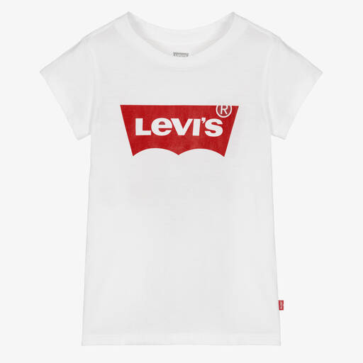 Levi's-Girls White Cotton Logo T-Shirt | Childrensalon
