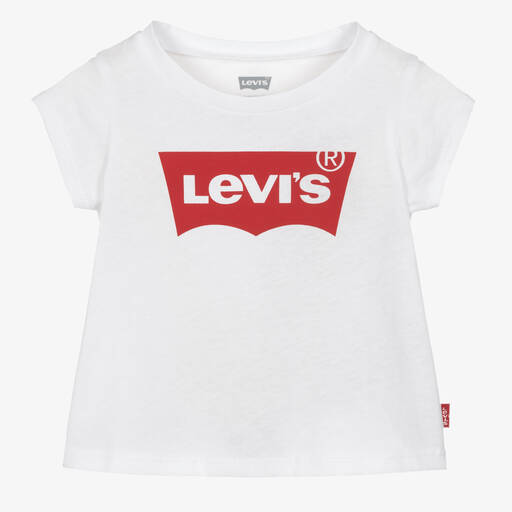 Levi's-Girls White Cotton Logo T-Shirt | Childrensalon