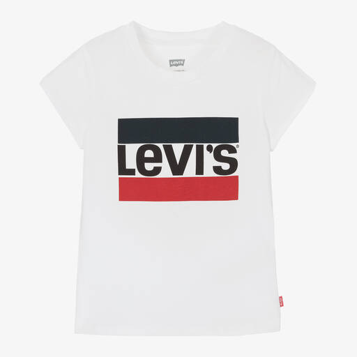 Levi's-Белая хлопковая футболка со спортивным логотипом для девочек | Childrensalon