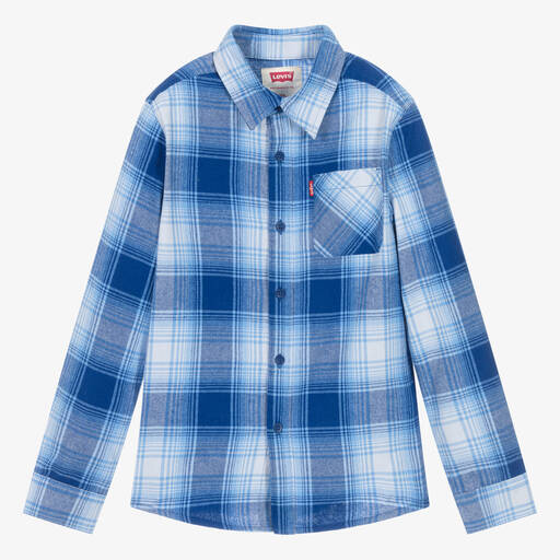 Levi's-قميص قطن فلانيل كاروهات لون أزرق تينز ولادي | Childrensalon