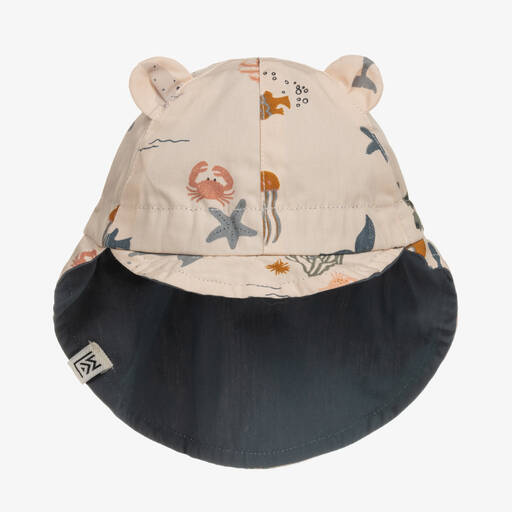 Liewood-Beige & Blue Cotton Reversible Sun Hat  | Childrensalon
