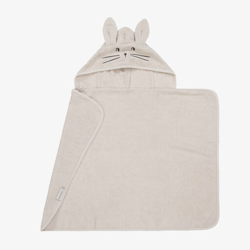 Liewood-Beige Cotton Bunny Hooded Towel (85cm) | Childrensalon
