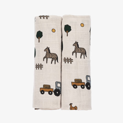 Liewood-Beige Organic Cotton Farm Muslins (2 Pack) | Childrensalon