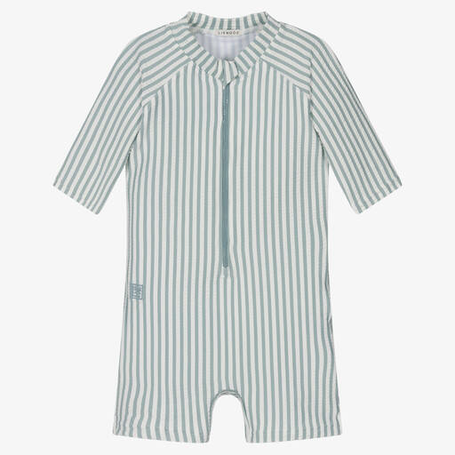 Liewood-Blue Seersucker Stripe Sun Suit (UPF40+) | Childrensalon