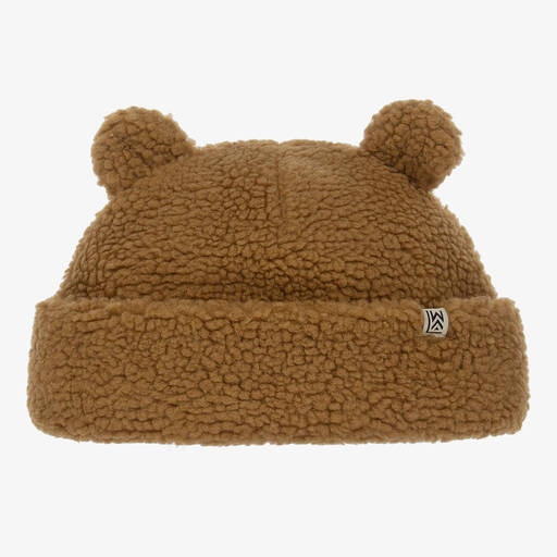 Liewood-Brown Sherpa Fleece Teddy Ears Beanie Hat | Childrensalon