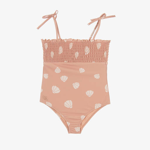 Liewood-Girls Pink Shell Print Swimsuit (UPF40+) | Childrensalon