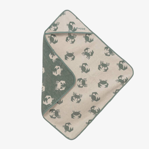 Liewood-Green & Beige Cotton Hooded Baby Towel (70cm) | Childrensalon