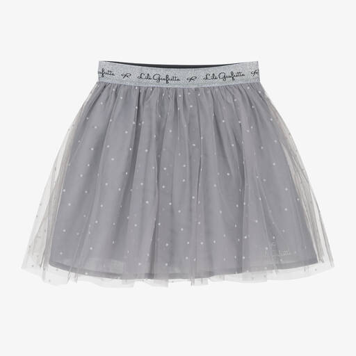 Lili Gaufrette-Girls Grey Dotted Tulle Skirt | Childrensalon