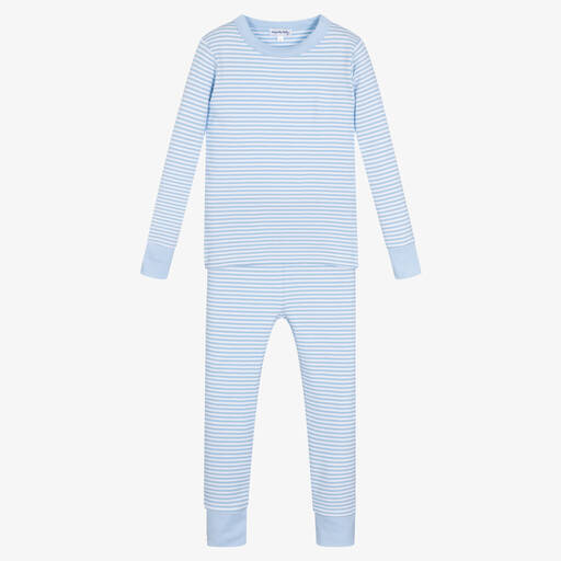 Magnolia Baby-Pyjama bleu rayé en Pima garçon | Childrensalon