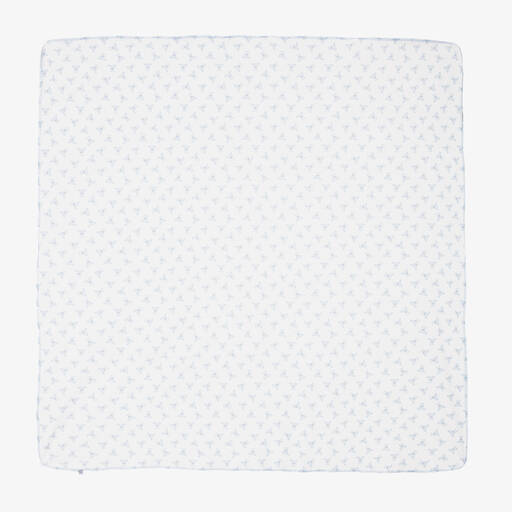 Magnolia Baby-Boys White & Blue Pima Cotton Blanket (100cm) | Childrensalon