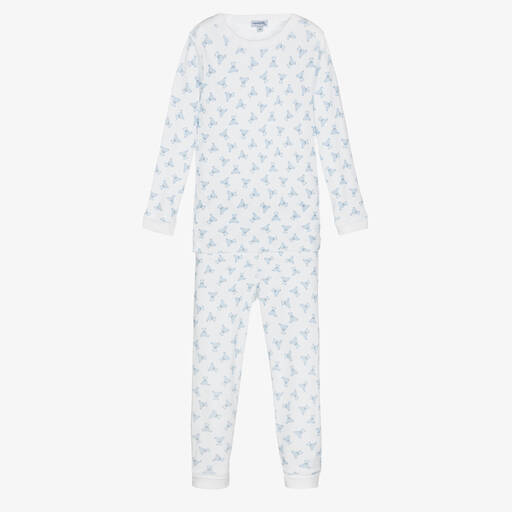 Magnolia Baby-Boys White & Blue Pima Cotton Pyjamas | Childrensalon
