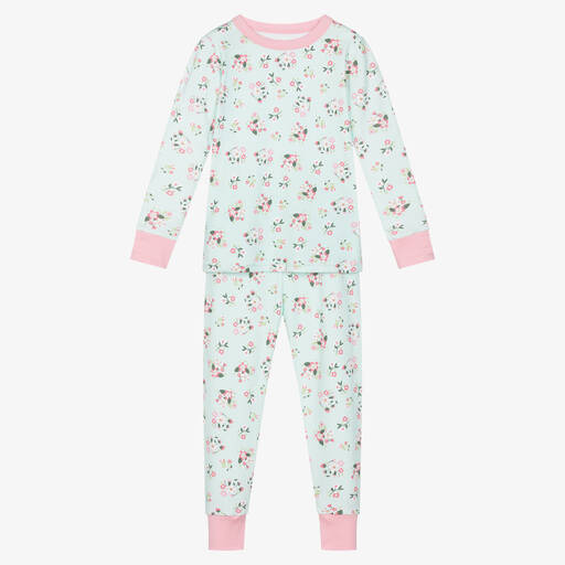 Magnolia Baby-Girls Green & Pink Floral Cotton Pyjamas | Childrensalon