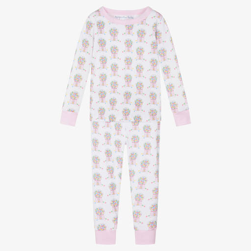 Magnolia Baby-Girls White & Pink Cotton Gumball Pyjamas | Childrensalon