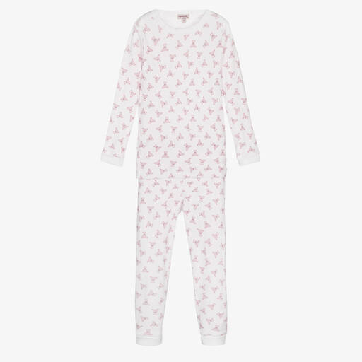 Magnolia Baby-Girls White & Pink Pima Cotton Pyjamas | Childrensalon