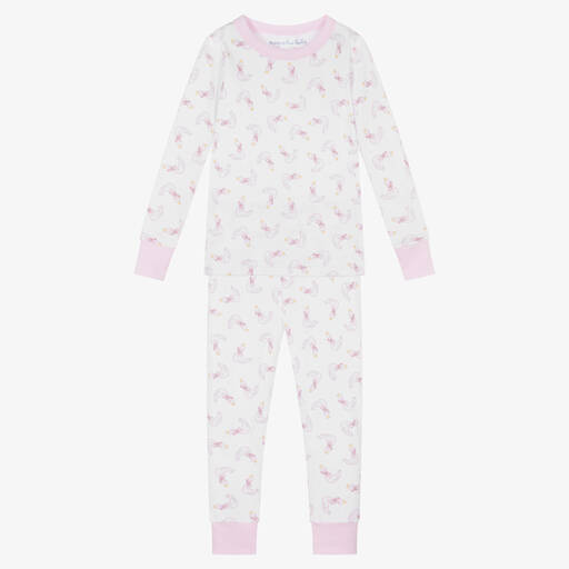 Magnolia Baby-Girls White & Pink Princess Swan Pyjamas | Childrensalon