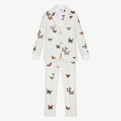 Maison Ava-Кремовый костюм с вышитыми бабочками | Childrensalon