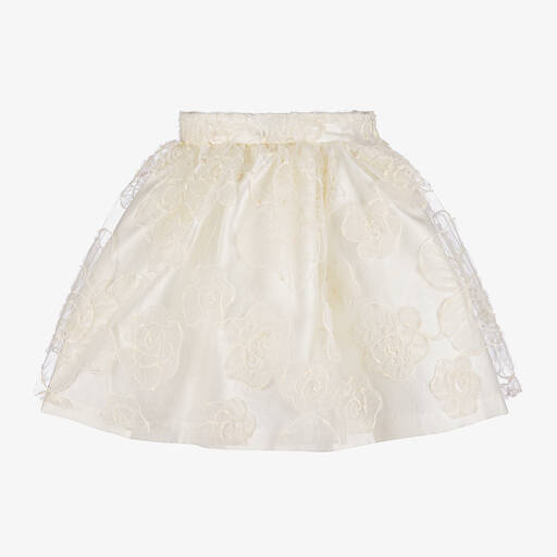 Mama Luma-Girls Ivory Floral Tulle Skirt | Childrensalon
