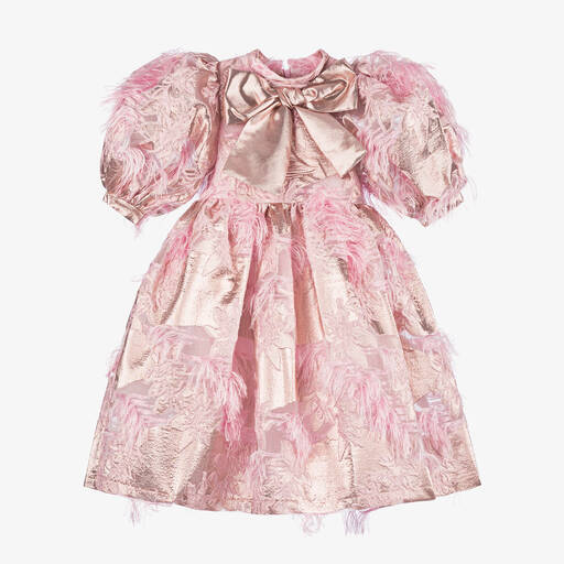 Mama Luma-Girls Metallic Pink Floral Jacquard Dress | Childrensalon