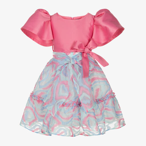 Mama Luma-Girls Pink & Blue Satin Skirt Set | Childrensalon