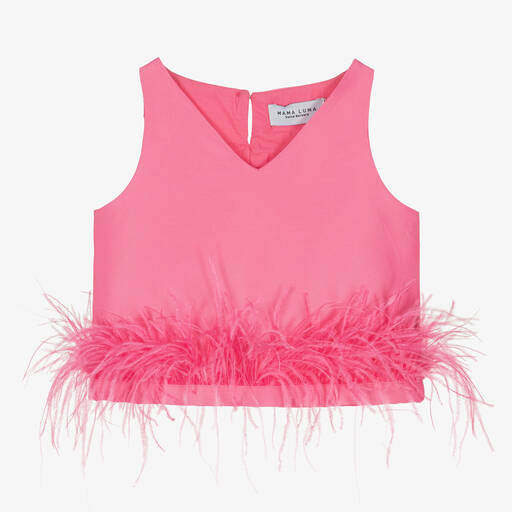 Mama Luma-Girls Pink Feather Blouse | Childrensalon
