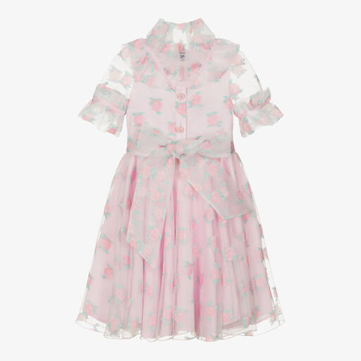 Mama Luma-Girls Pink Floral Organza Dress | Childrensalon