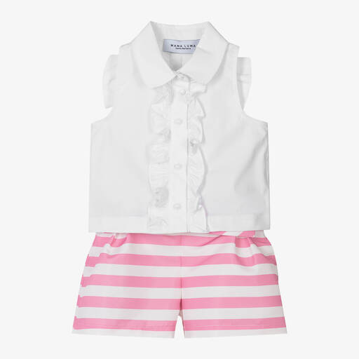 Mama Luma-Белая блузка и шорты в розово-белую полоску | Childrensalon